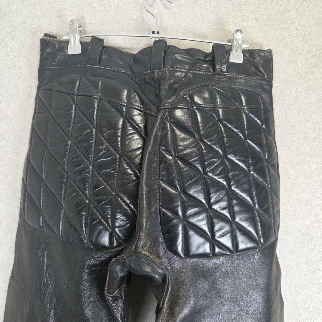 希少 VINTAGE キルティング ダブルニー レザーパンツ 牛革