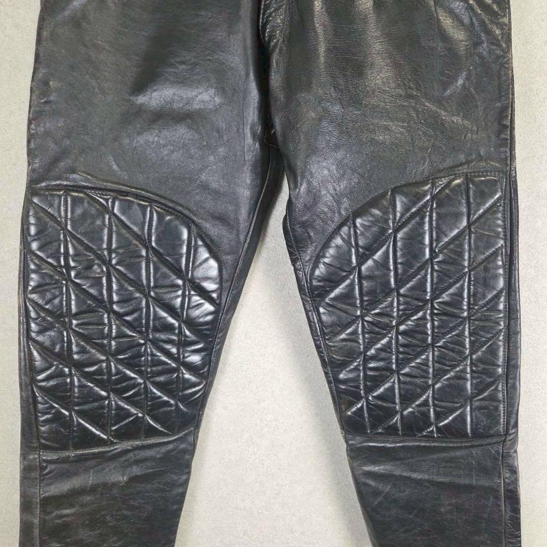 希少 VINTAGE キルティング ダブルニー レザーパンツ 牛革