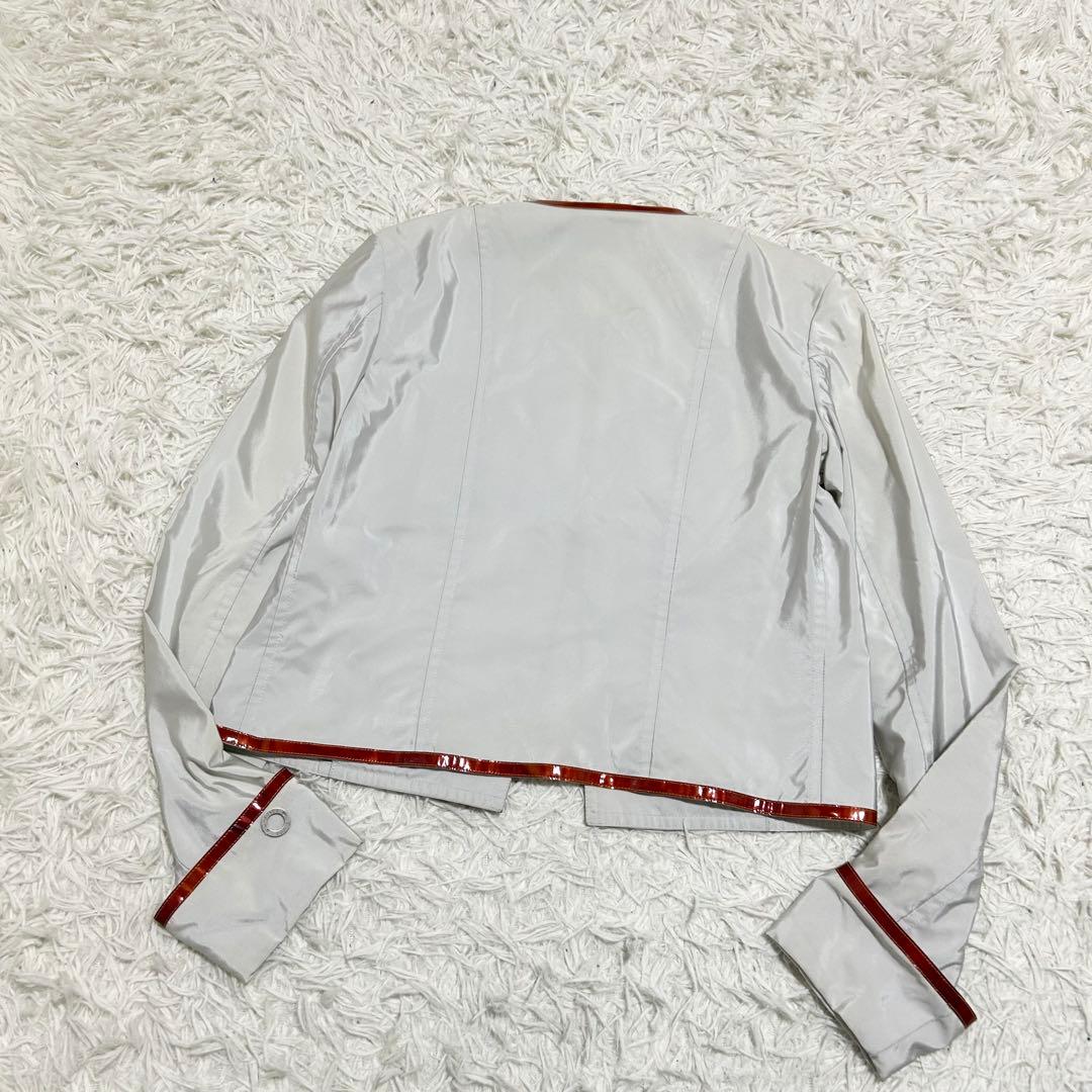 13429 CHANEL パテントレザーパイピングノーカラージャケット