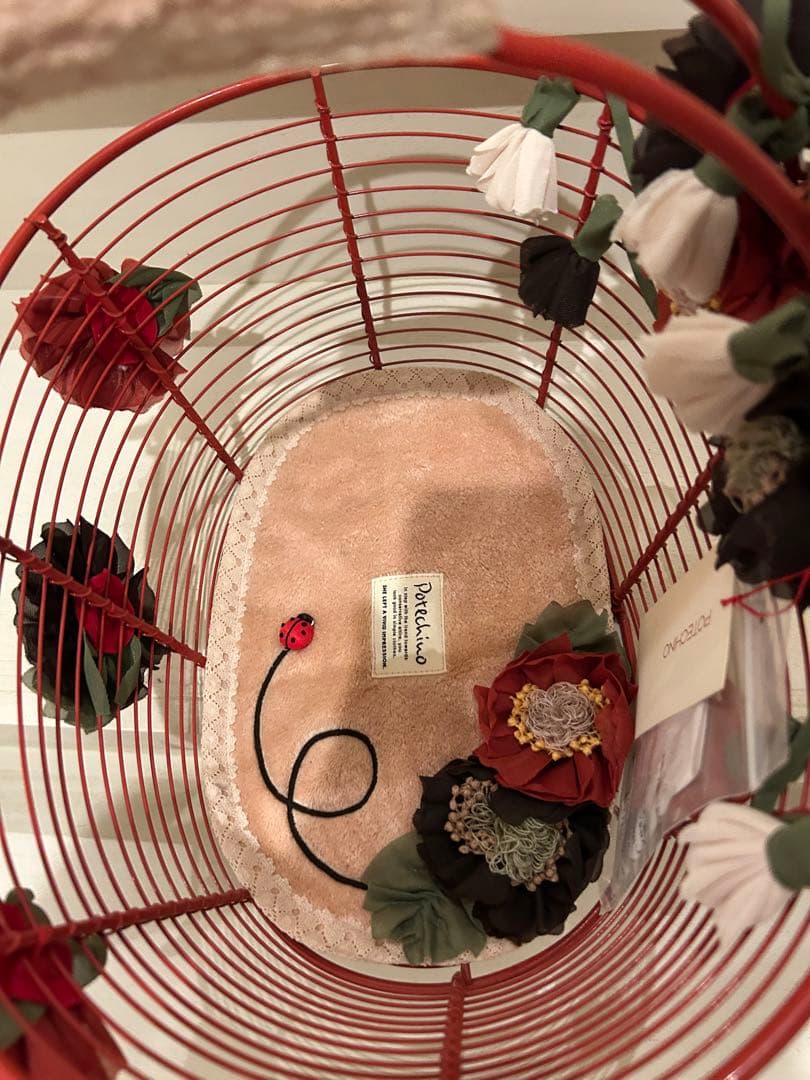 POTECCHINO ポテチーノ赤い花飾り付きかごバッグ