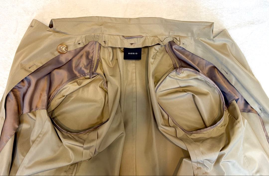 シルク　ロングコート　XL ライナー付き　トレンチコート　アクリス　Aライン