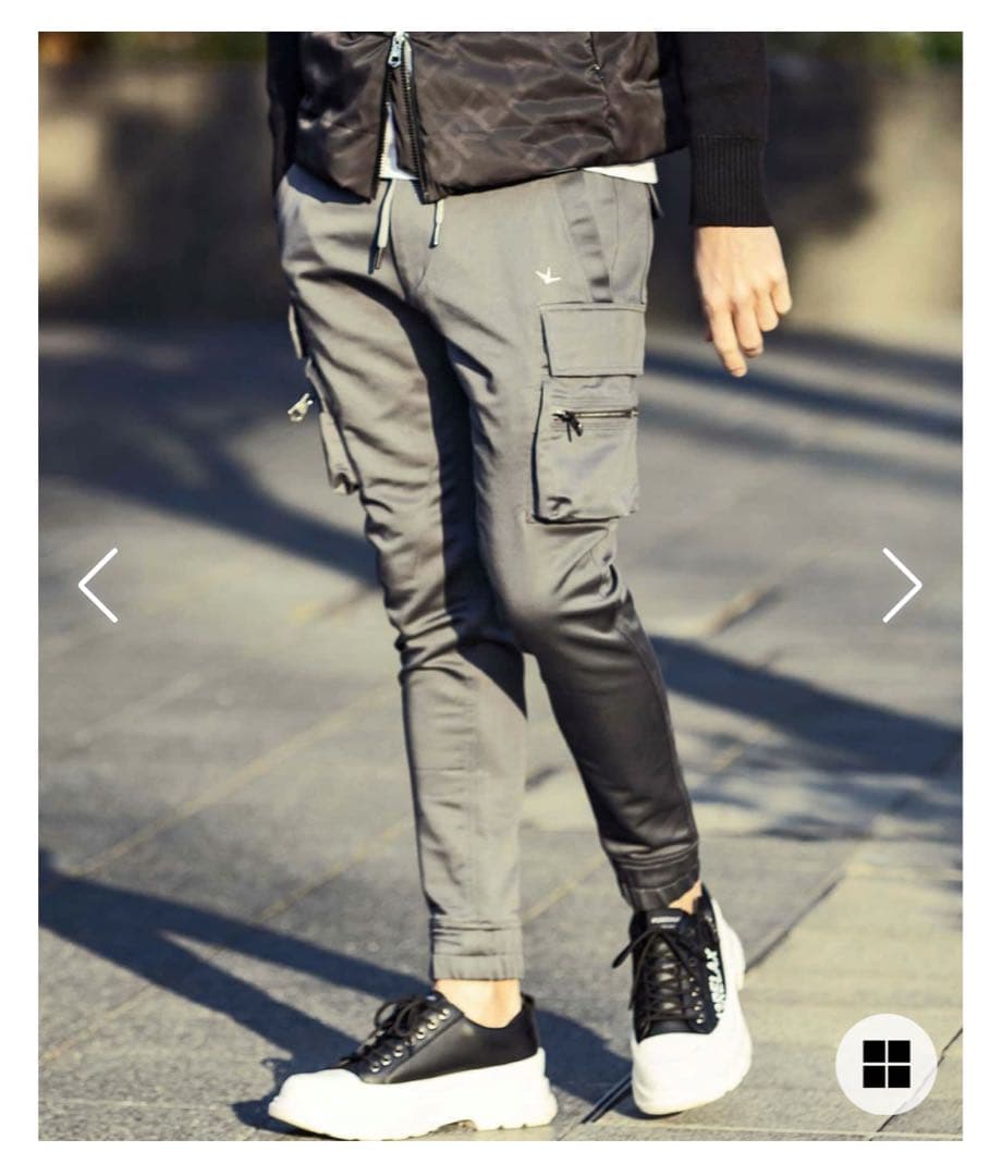 ダークグレー スリムフィット カーゴパンツ　XL