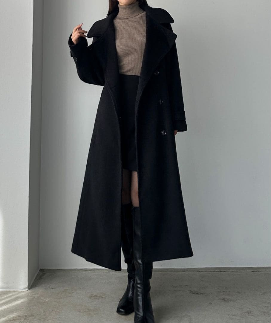2wayハイネックウールライクウエストシェイプフレアコート　Mサイズ