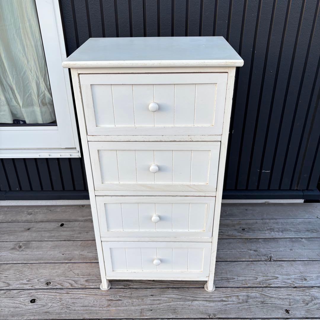 北欧レトロ カントリー家具 木製チェスト 4段 収納家具 ホワイト アンティーク