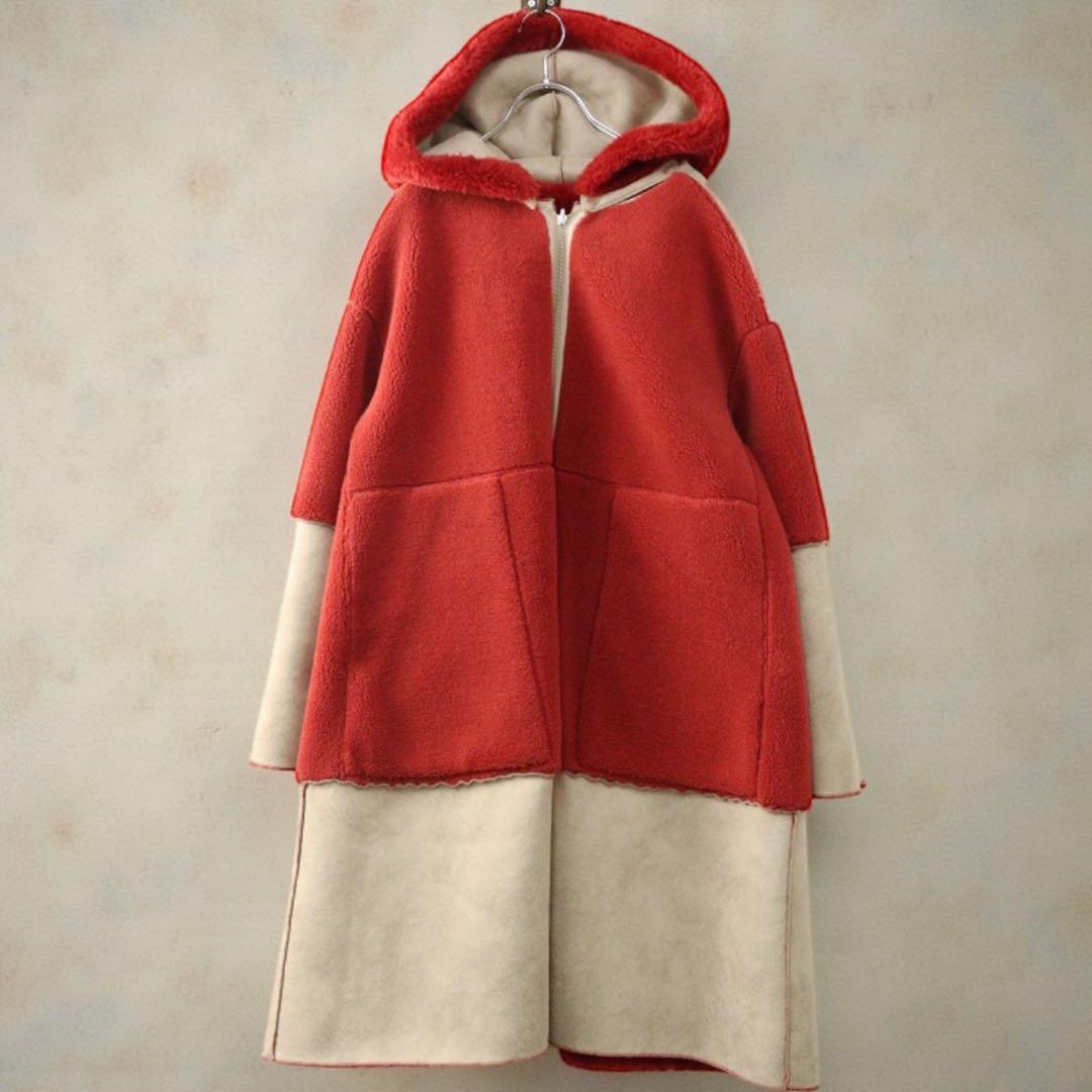 アズノゥアズオオラカ/ムートンロングコート/ファー/リバーシブル/フード/近年