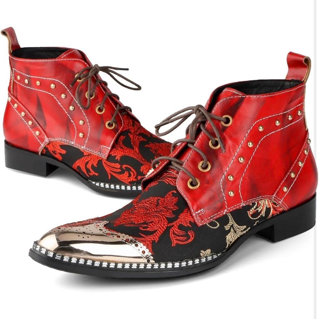 Rui Landedメンズ アンクルブーツ メタルトゥ 刺繍付き 26.5cm