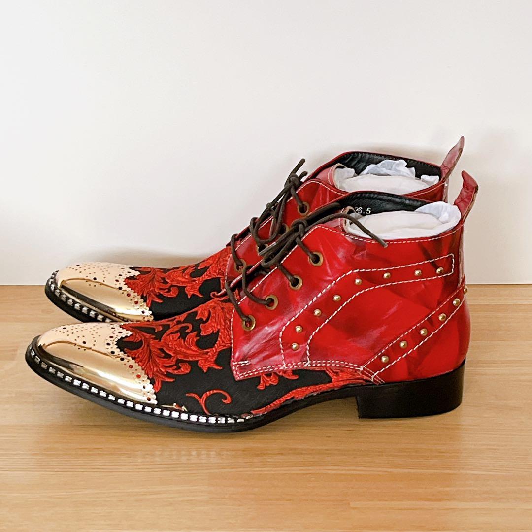 Rui Landedメンズ アンクルブーツ メタルトゥ 刺繍付き 26.5cm