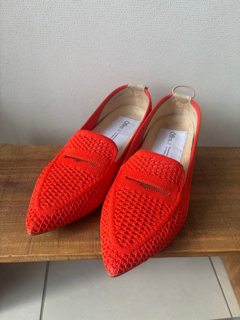 ✨️未使用に近い✨️オッフェン オレンジ メッシュ フラットシューズ