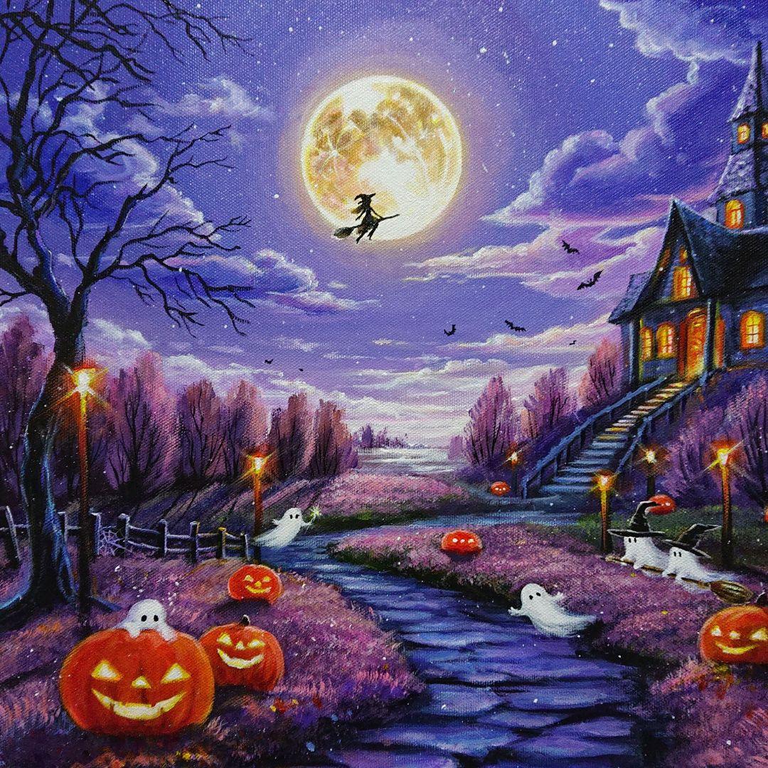 ぷ*あ様 【Happy Halloween】アクリル画 F6 風景画 絵画