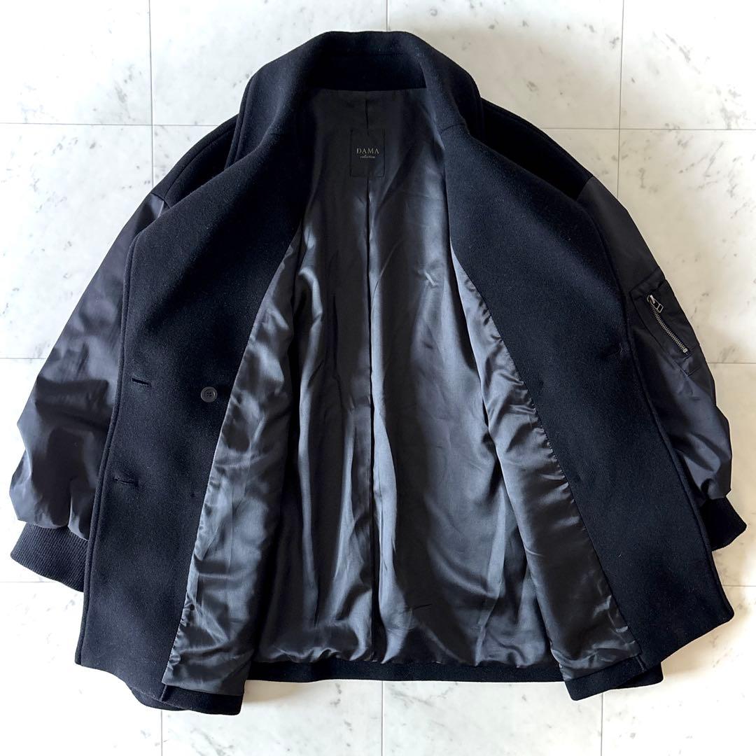 美品 ダーマコレクション 異素材切替 ウールコート ブラック 13AR ゆったり