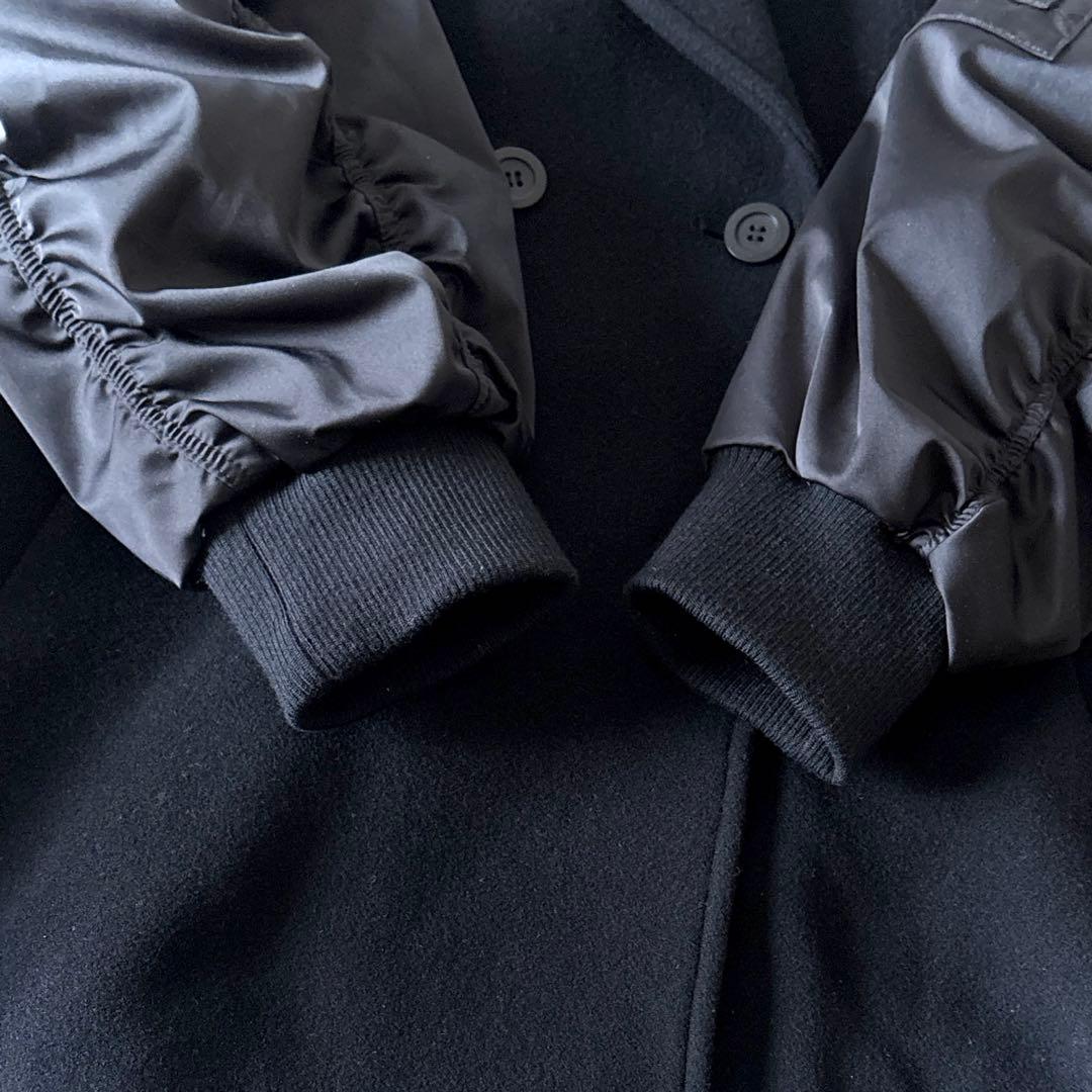 美品 ダーマコレクション 異素材切替 ウールコート ブラック 13AR ゆったり