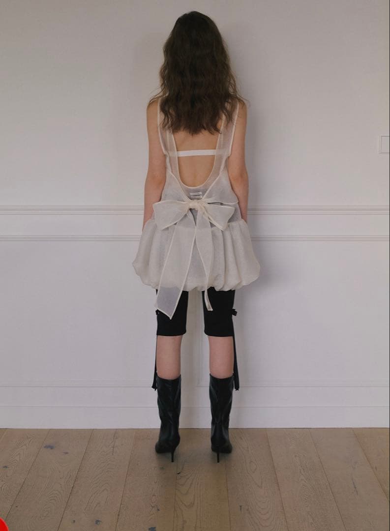 トップス ORGANZA BALLOON MINI DRESS CREAM