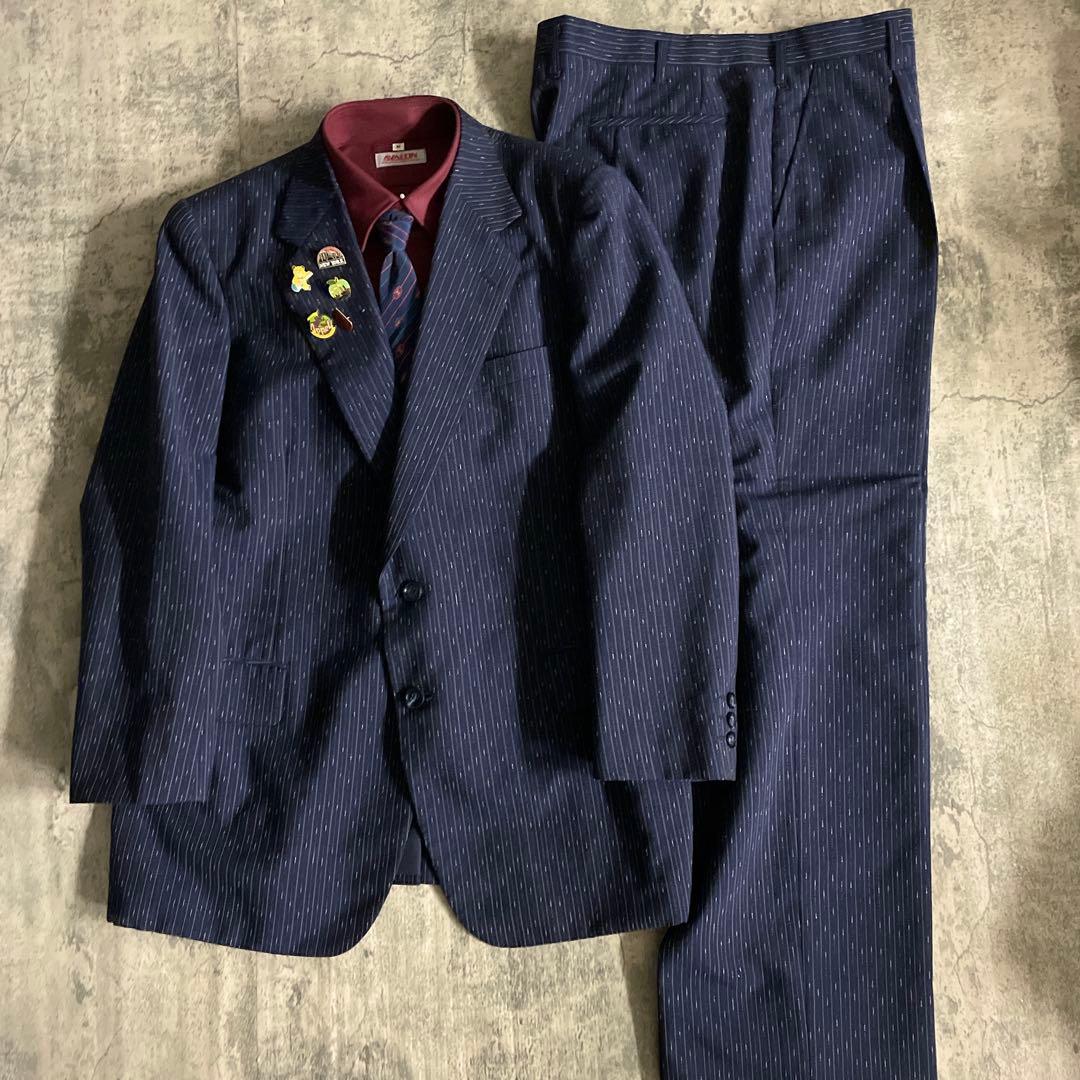 極美品 濃紺 霜降りストライプ セットアップ × OLD GUCCI ネクタイ