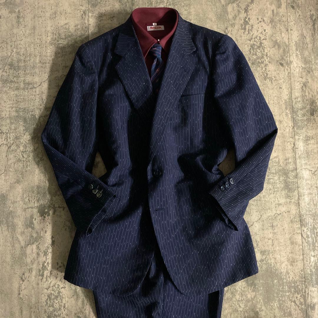 極美品 濃紺 霜降りストライプ セットアップ × OLD GUCCI ネクタイ