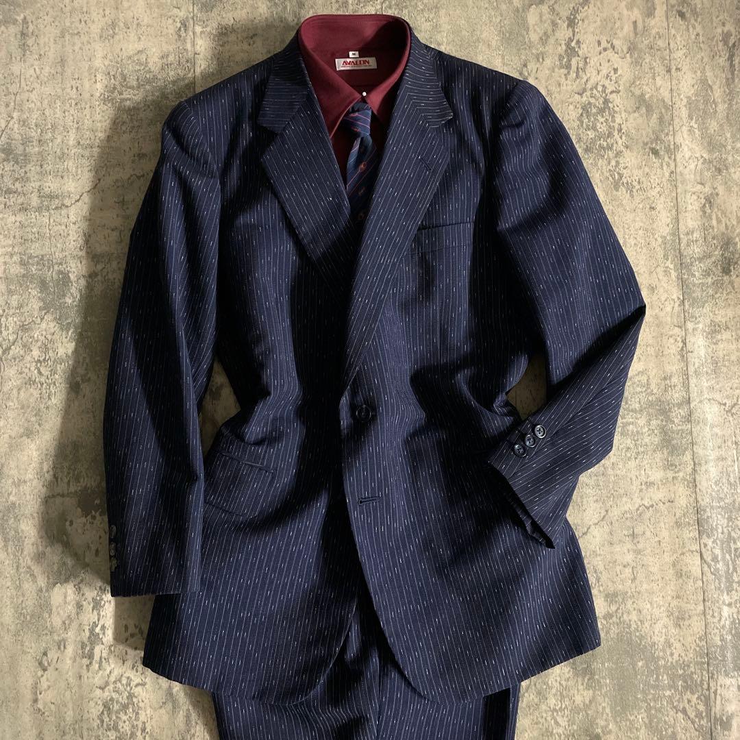 極美品 濃紺 霜降りストライプ セットアップ × OLD GUCCI ネクタイ