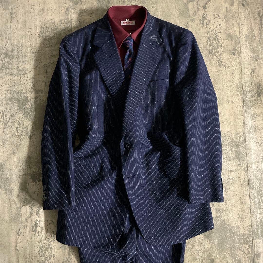 極美品 濃紺 霜降りストライプ セットアップ × OLD GUCCI ネクタイ