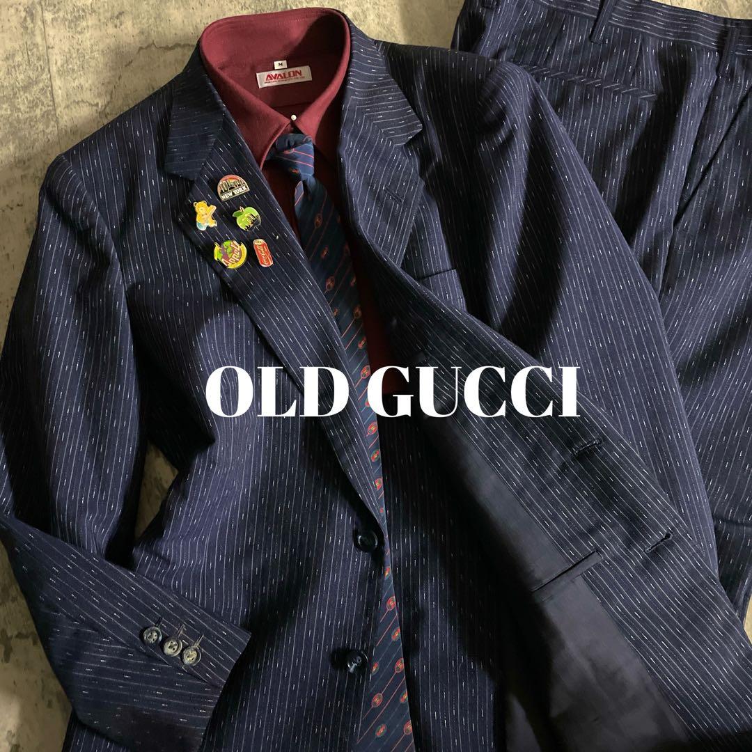 極美品 濃紺 霜降りストライプ セットアップ × OLD GUCCI ネクタイ