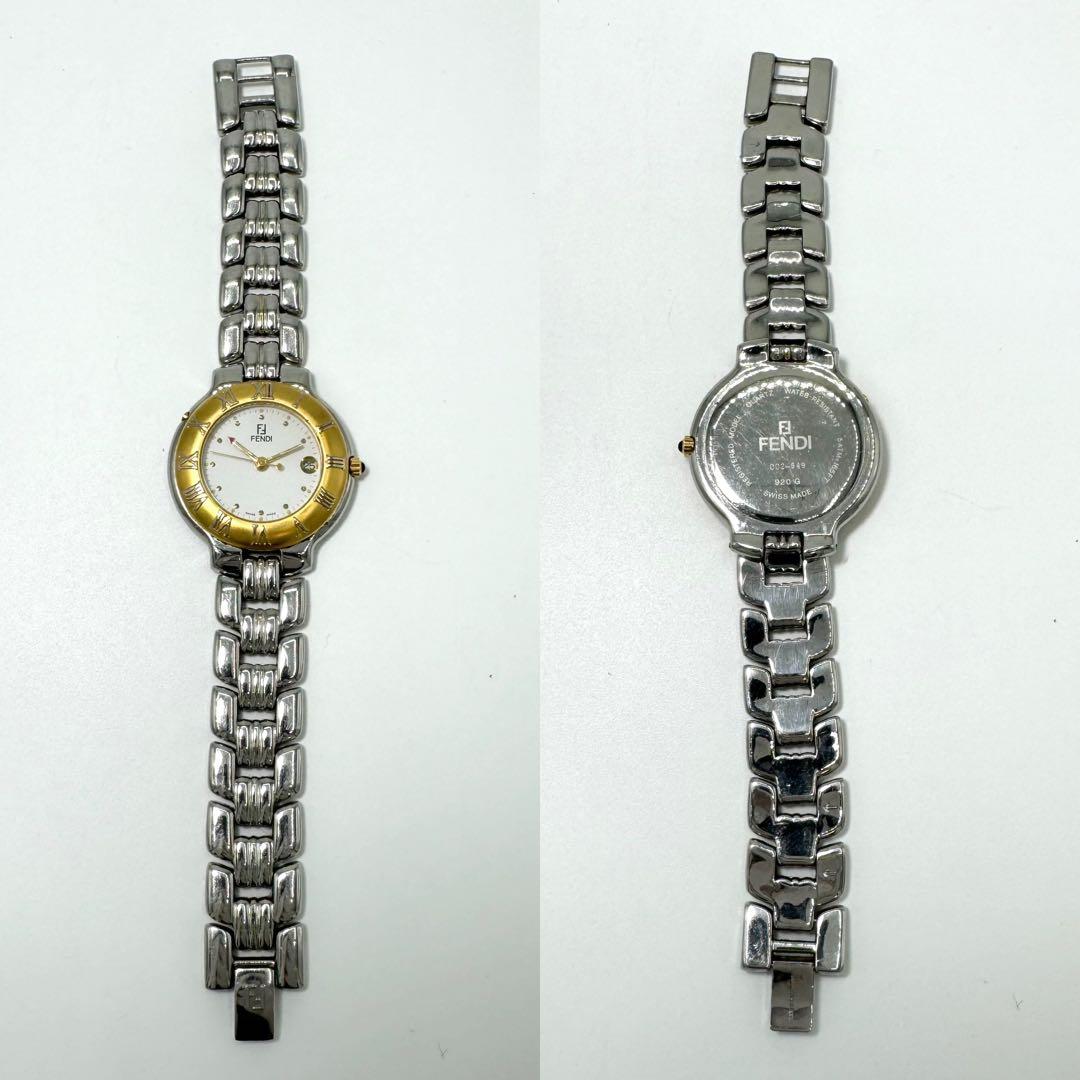稼働 FENDI デイト ラウンド シルバー×ゴールド レディース腕時計