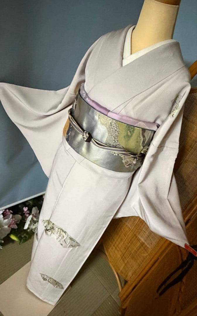 訪問着フルセット　総刺繍　扇面に藤の花