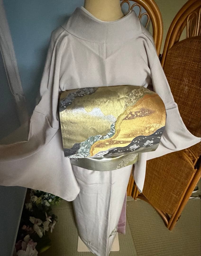 訪問着フルセット　総刺繍　扇面に藤の花