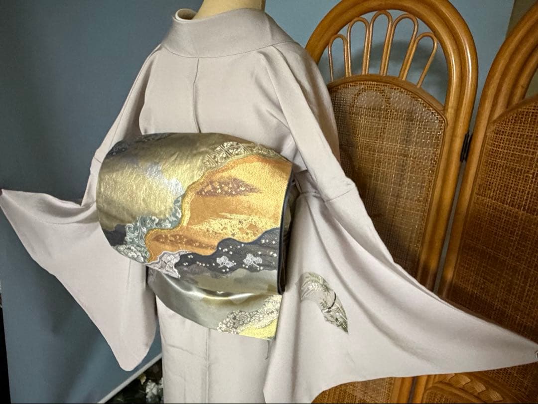 訪問着フルセット　総刺繍　扇面に藤の花