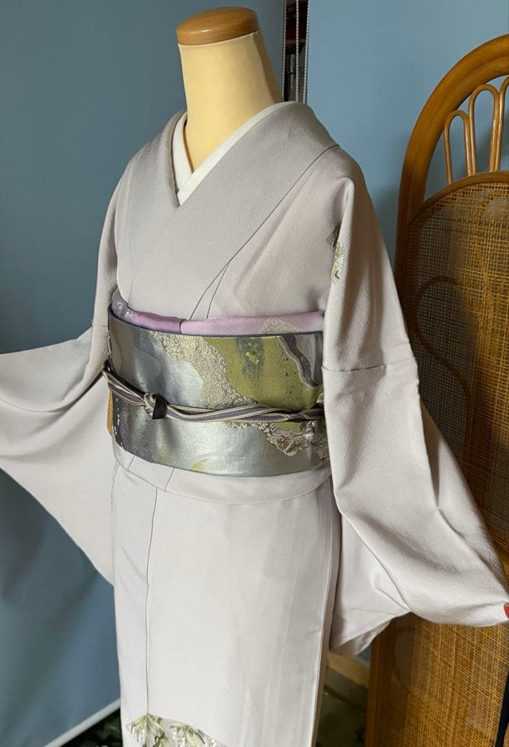 訪問着フルセット　総刺繍　扇面に藤の花