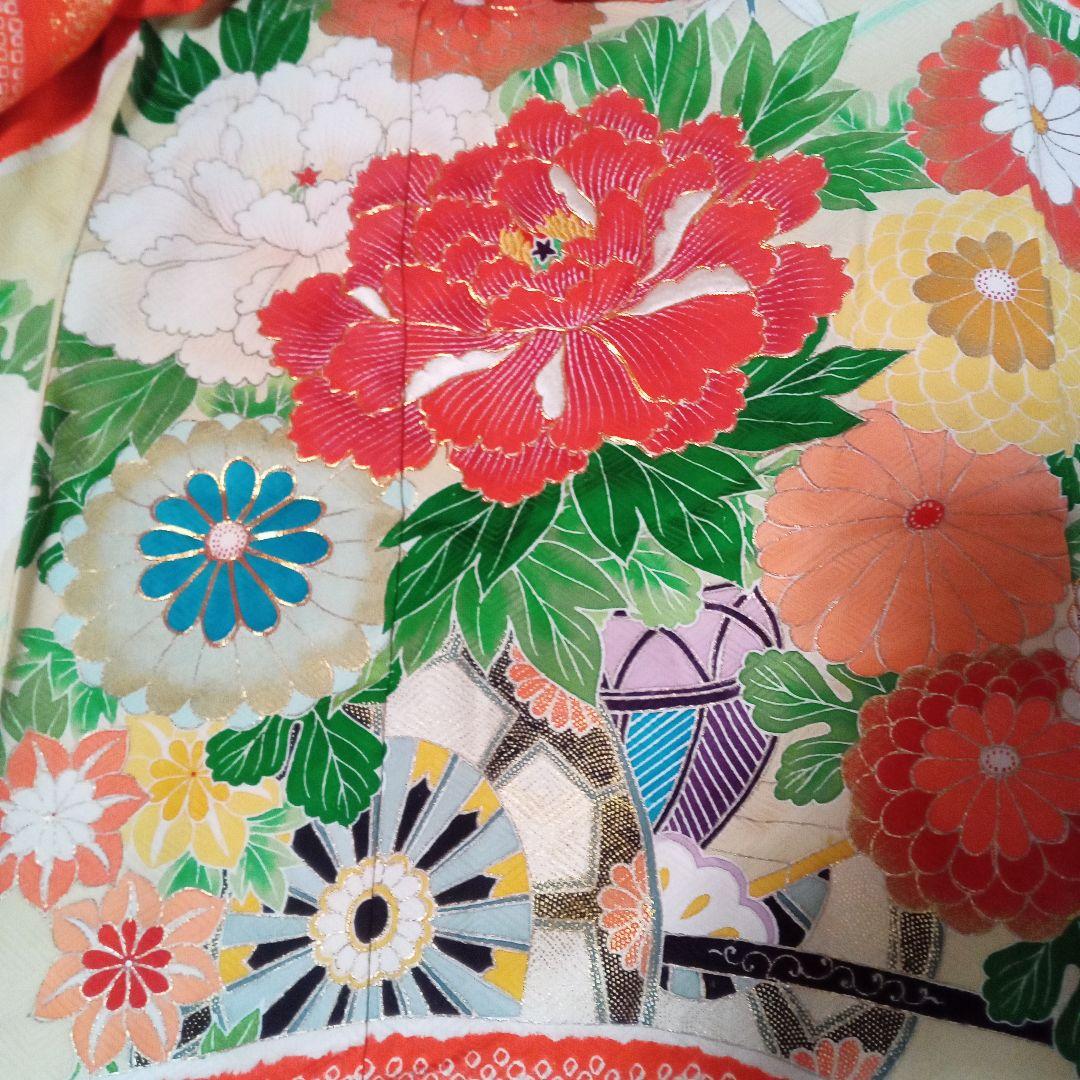振り袖リメイクセットアップ 鹿の子絞り、花車、金駒刺繍入り