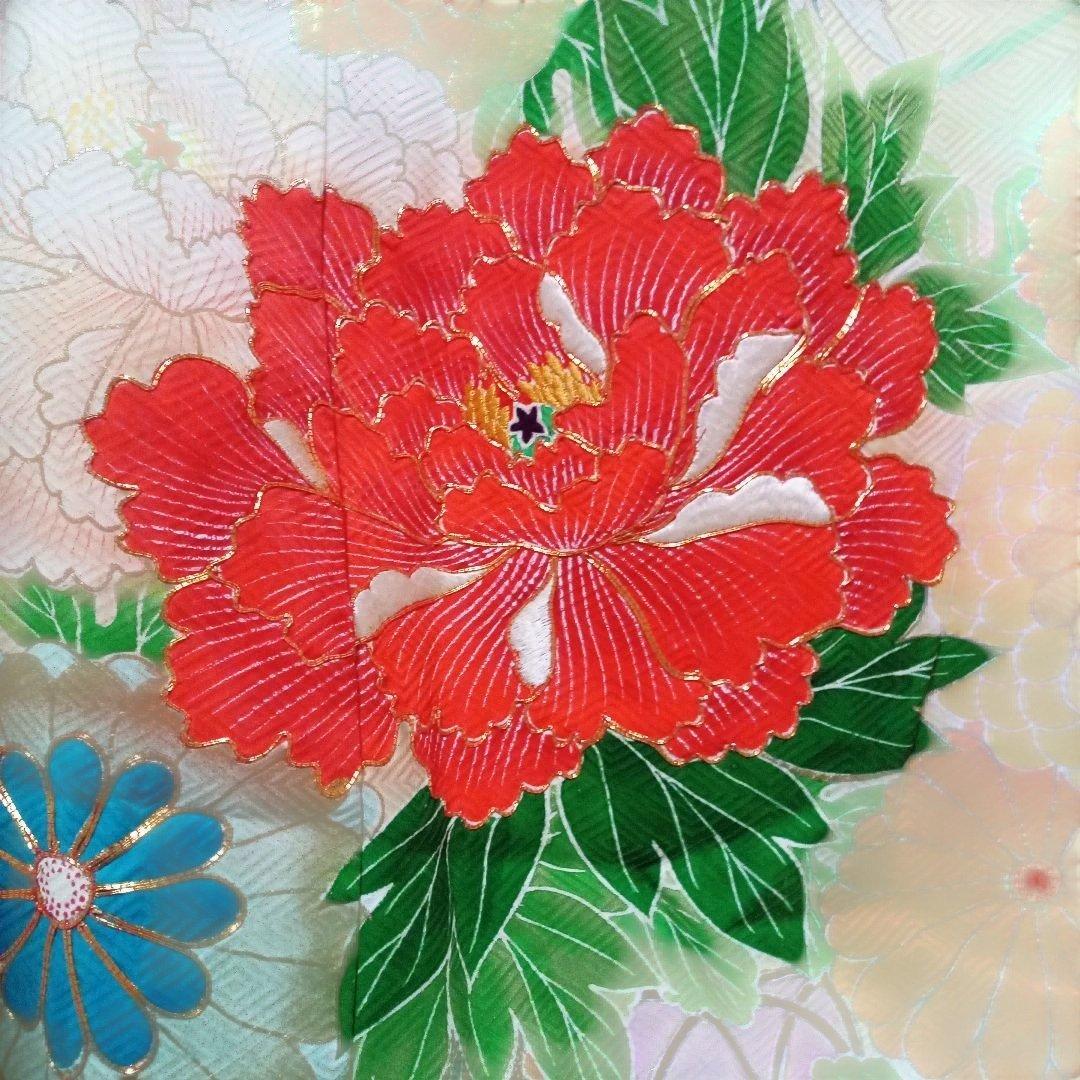 振り袖リメイクセットアップ 鹿の子絞り、花車、金駒刺繍入り