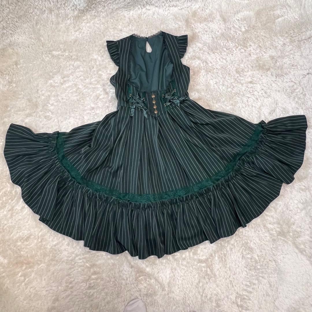 美品✨ OZZ ANGELO クラシック編み上げワンピース ストライプ グリーン