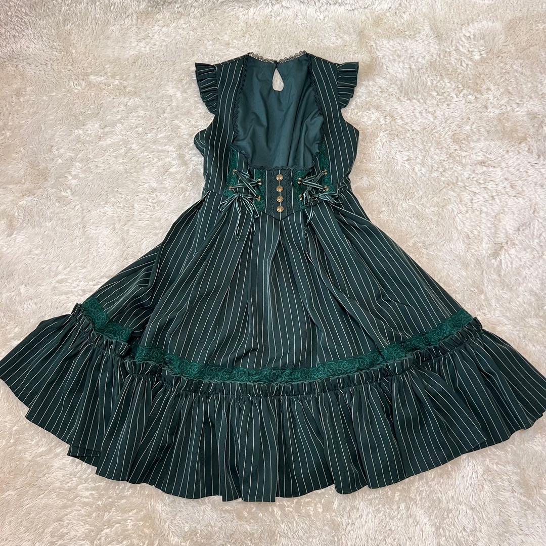 美品✨ OZZ ANGELO クラシック編み上げワンピース ストライプ グリーン