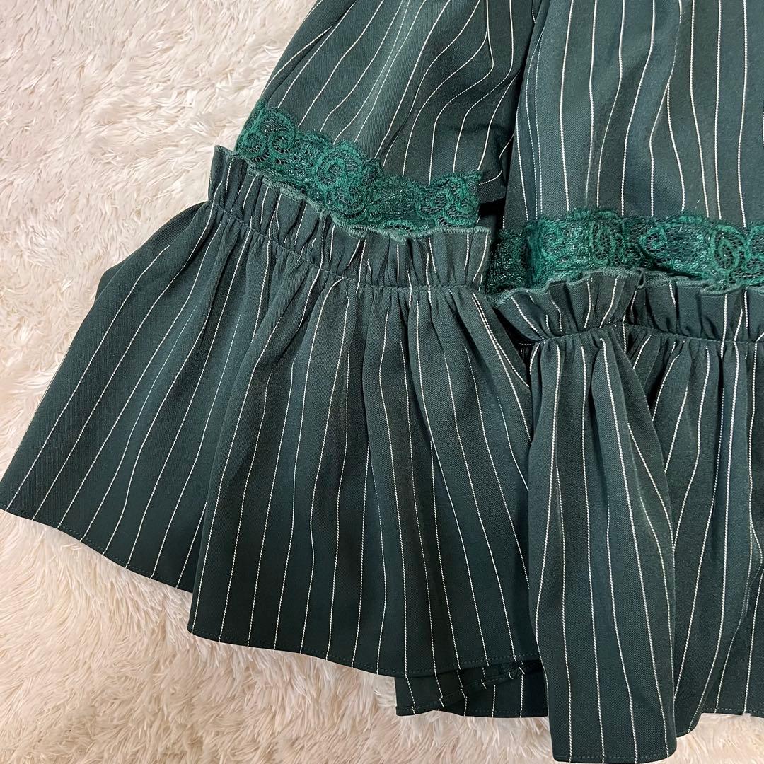 美品✨ OZZ ANGELO クラシック編み上げワンピース ストライプ グリーン