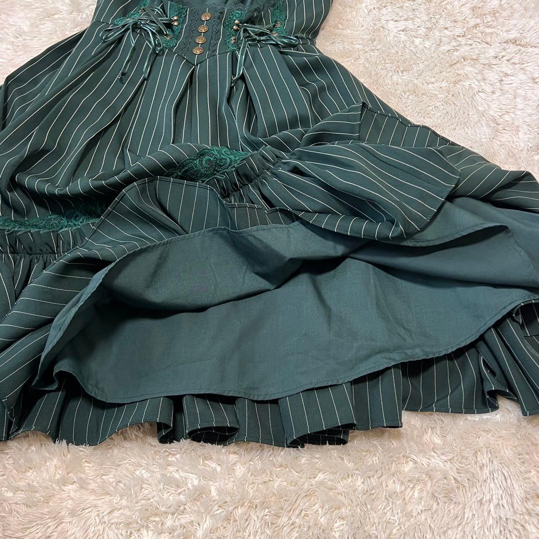 美品✨ OZZ ANGELO クラシック編み上げワンピース ストライプ グリーン