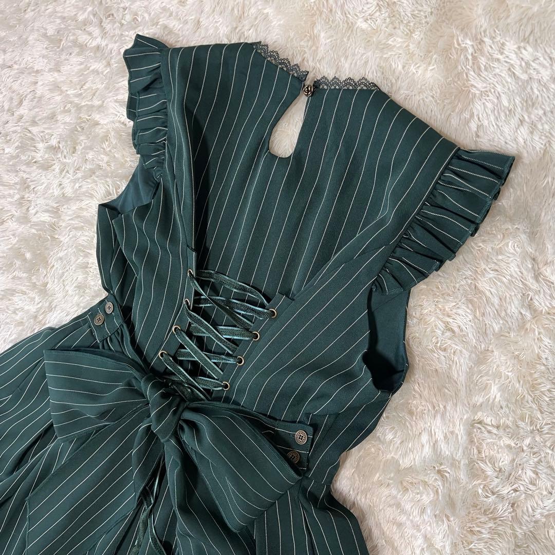 美品✨ OZZ ANGELO クラシック編み上げワンピース ストライプ グリーン