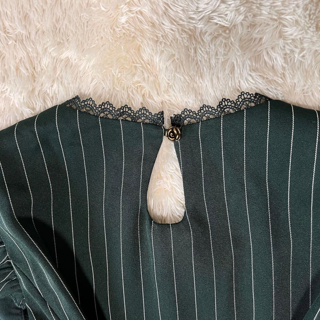 美品✨ OZZ ANGELO クラシック編み上げワンピース ストライプ グリーン