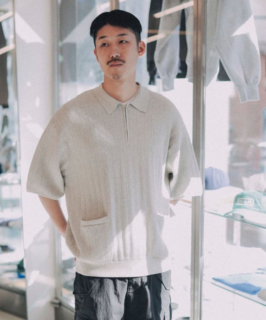 トップス crepuscule Rib Half Zip Polo