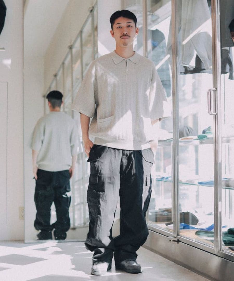 トップス crepuscule Rib Half Zip Polo