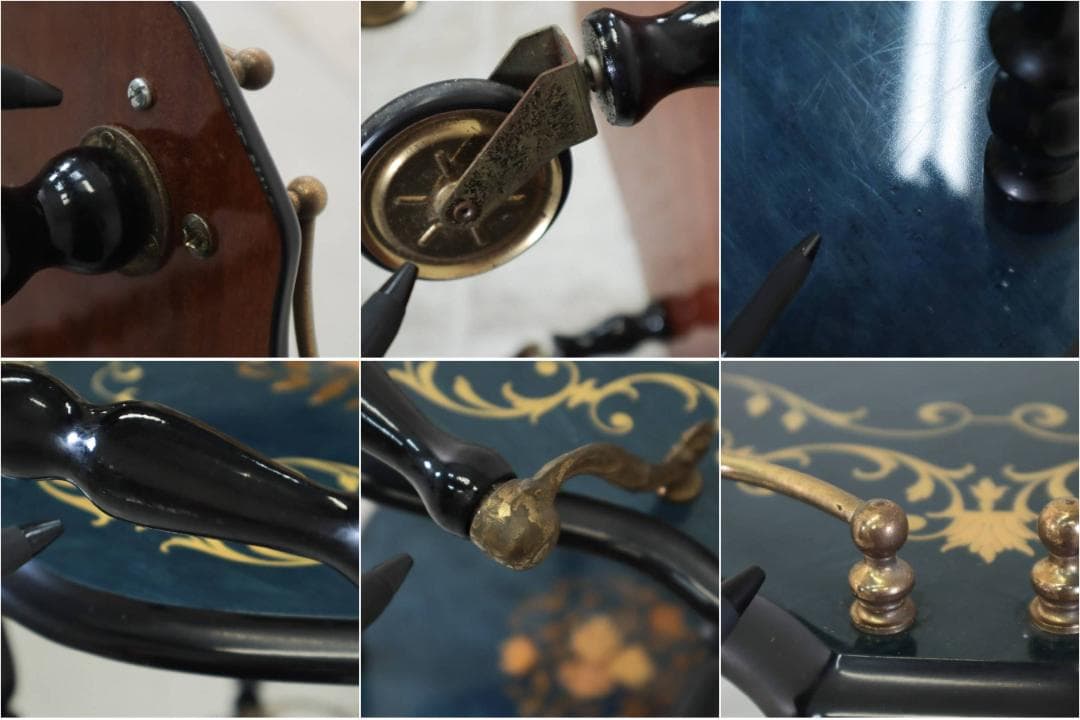 イタリア製 象嵌細工 サービスワゴン キッチンワゴン ワインテーブル ブルー