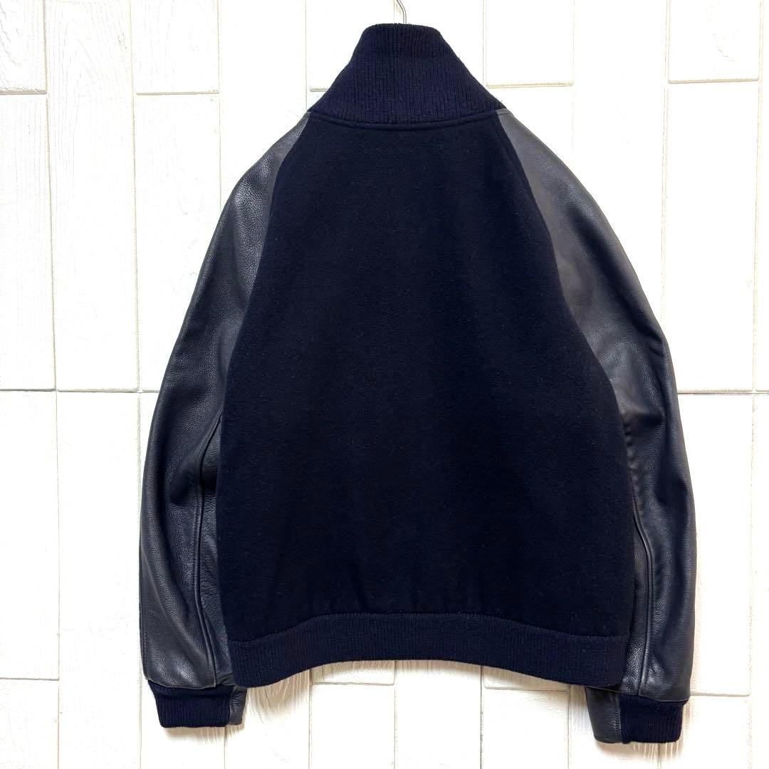希少 nanamica ナナミカ 袖レザー メルトン スタジャン ネイビー色 S