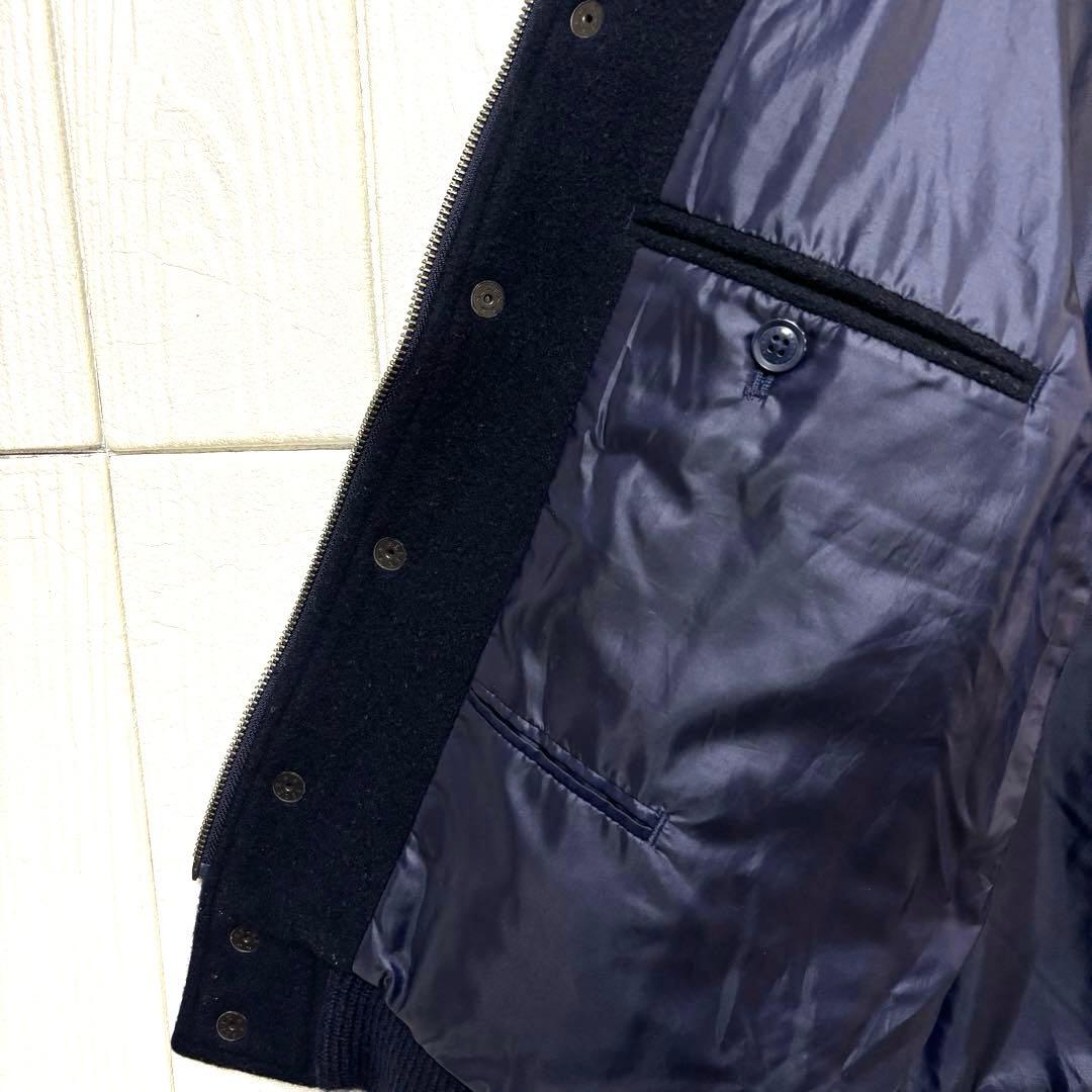 希少 nanamica ナナミカ 袖レザー メルトン スタジャン ネイビー色 S