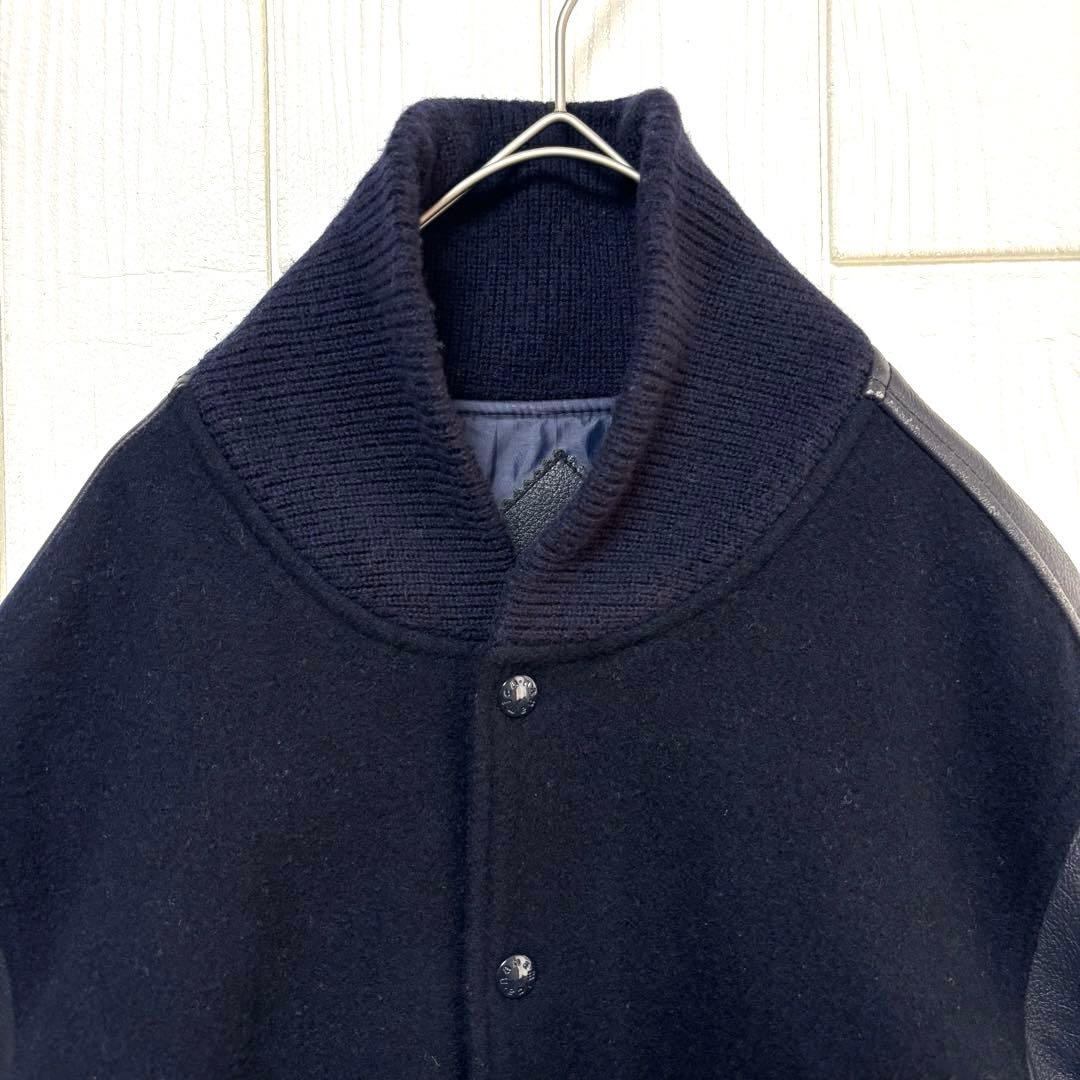 希少 nanamica ナナミカ 袖レザー メルトン スタジャン ネイビー色 S