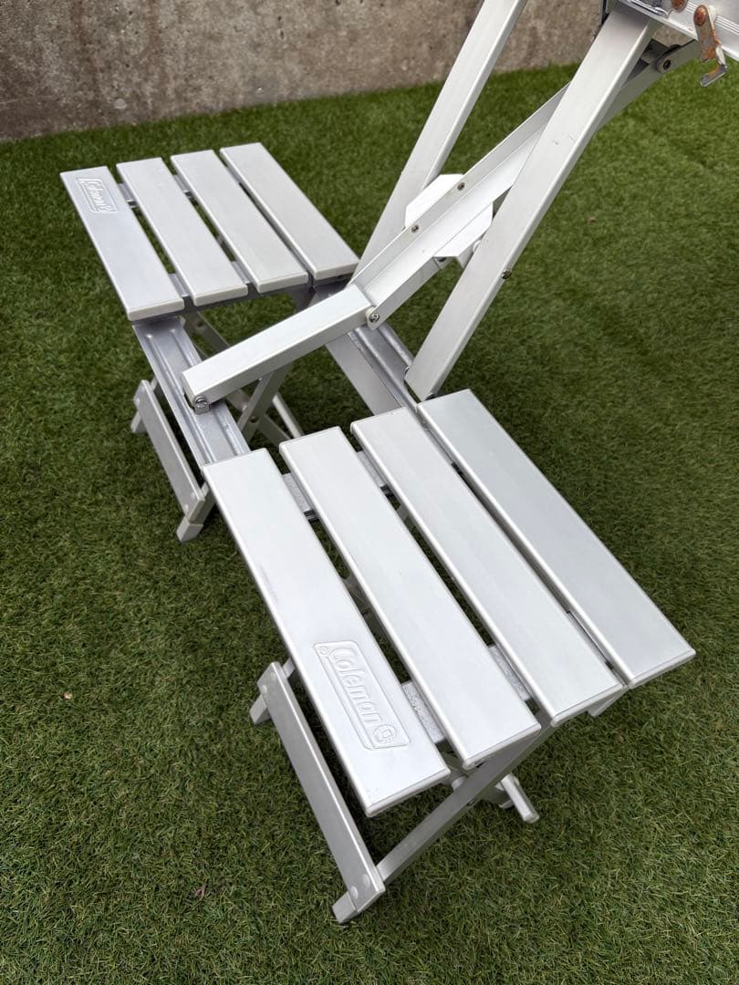 廃盤希少品Coleman折り畳み アルミピクニックテーブル コールマン イス付き