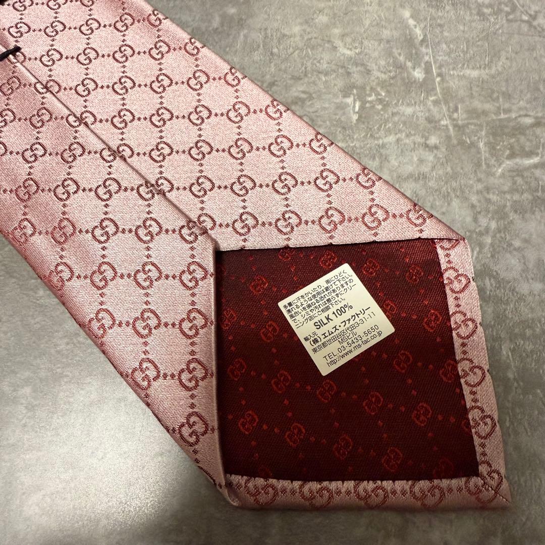 【✨極美品✨】GUCCI グッチ ネクタイ インターロッキング ピンク シルク