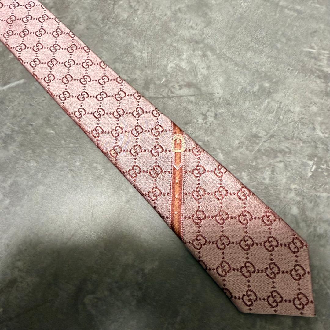 【✨極美品✨】GUCCI グッチ ネクタイ インターロッキング ピンク シルク