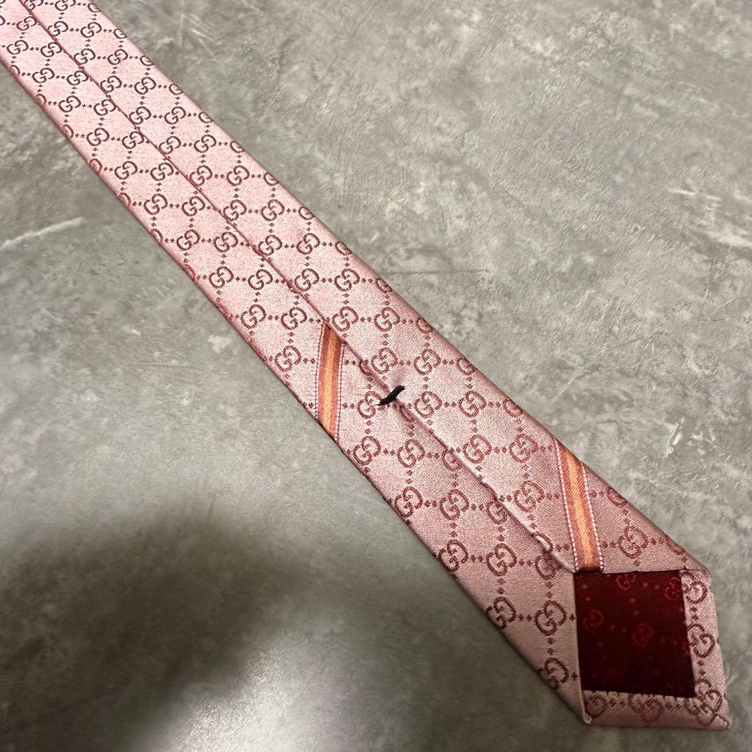 【✨極美品✨】GUCCI グッチ ネクタイ インターロッキング ピンク シルク