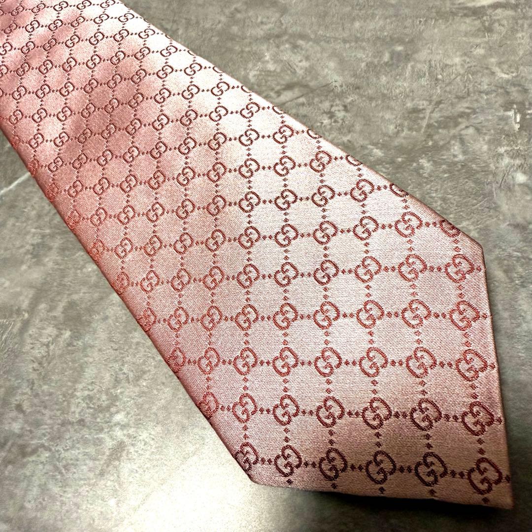 【✨極美品✨】GUCCI グッチ ネクタイ インターロッキング ピンク シルク