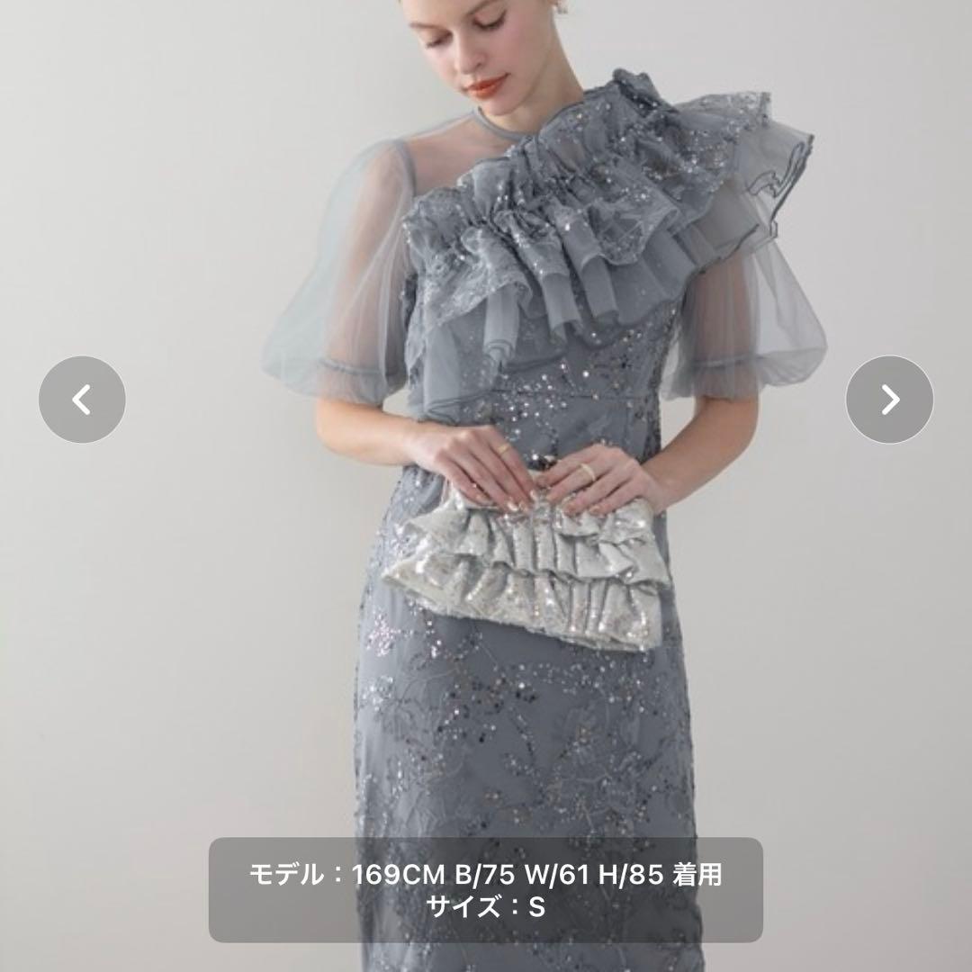 【LEJA】3WAYチュールラッフルフラワースパンコールIラインワンピースドレス