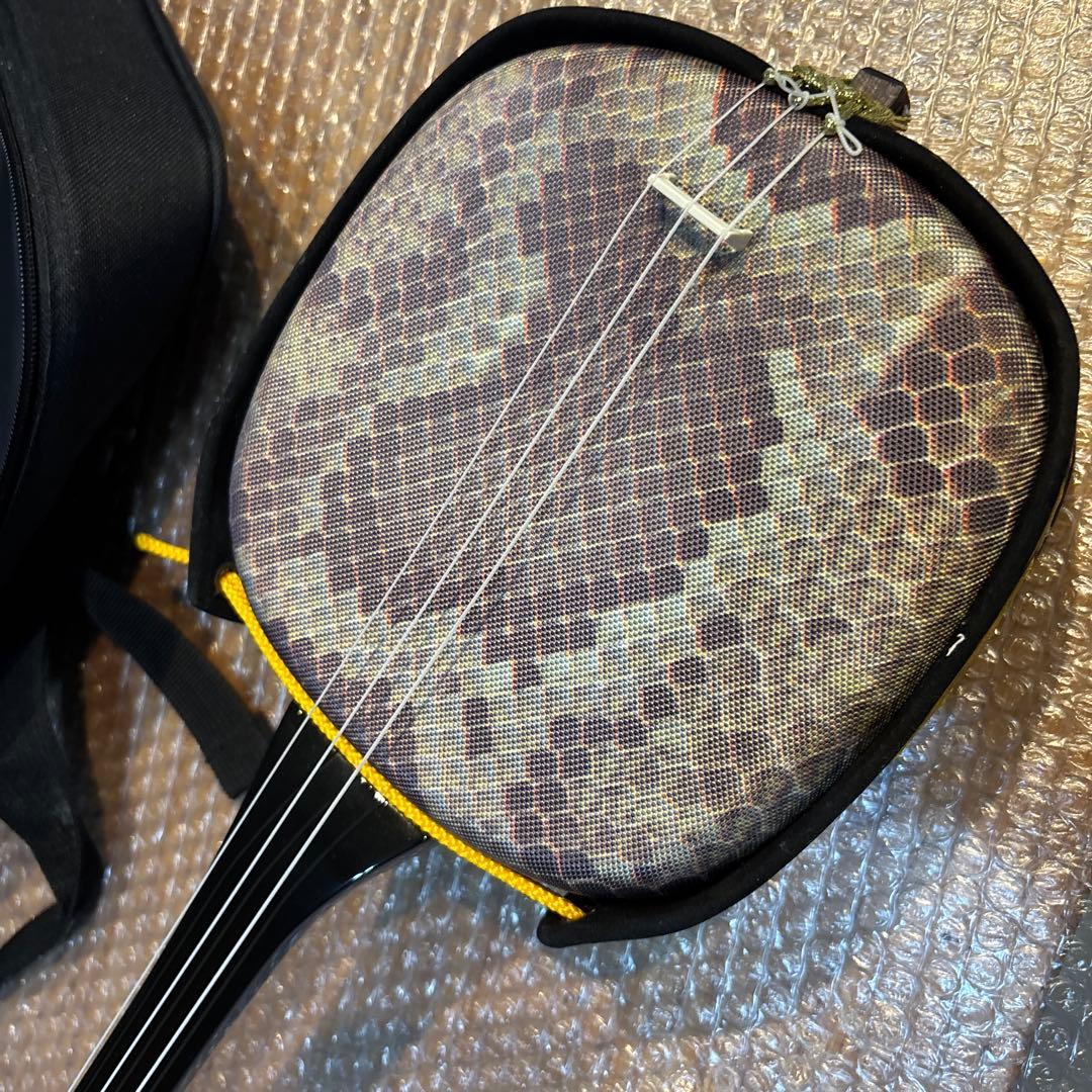 沖縄三線　三線　リュックケース付き　合皮　人工皮　蛇柄　三味線