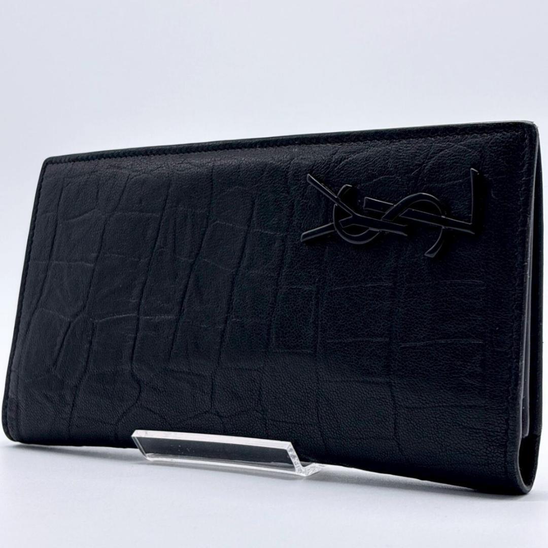 極美品✨ イヴサンローラン クロコダイル型押し カサンドラ 二つ折り 長財布