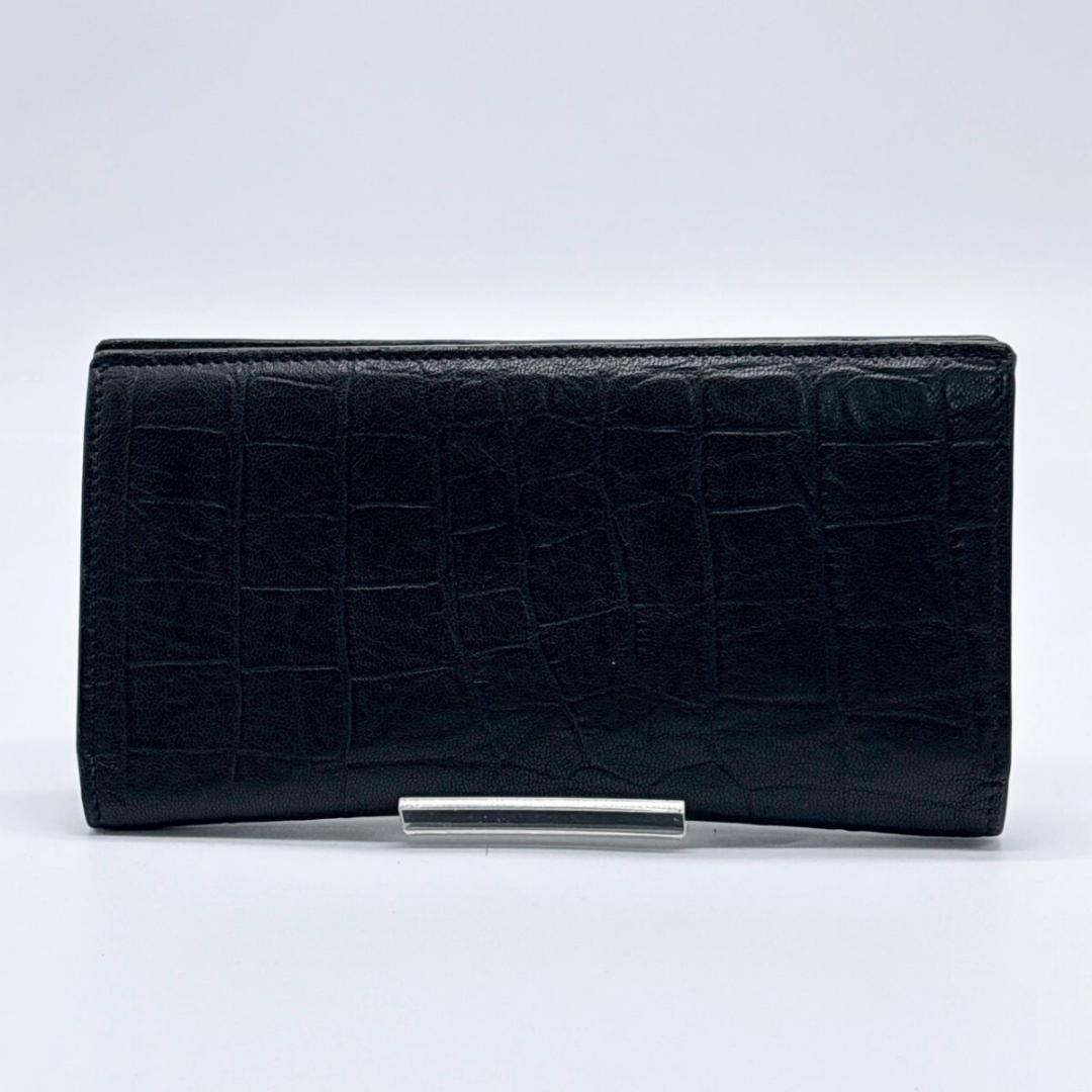 極美品✨ イヴサンローラン クロコダイル型押し カサンドラ 二つ折り 長財布