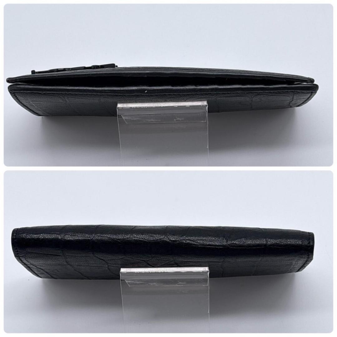 極美品✨ イヴサンローラン クロコダイル型押し カサンドラ 二つ折り 長財布